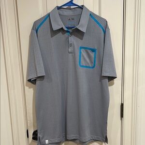 Adidas Men's Gray Polo Shirt with Blue Accents